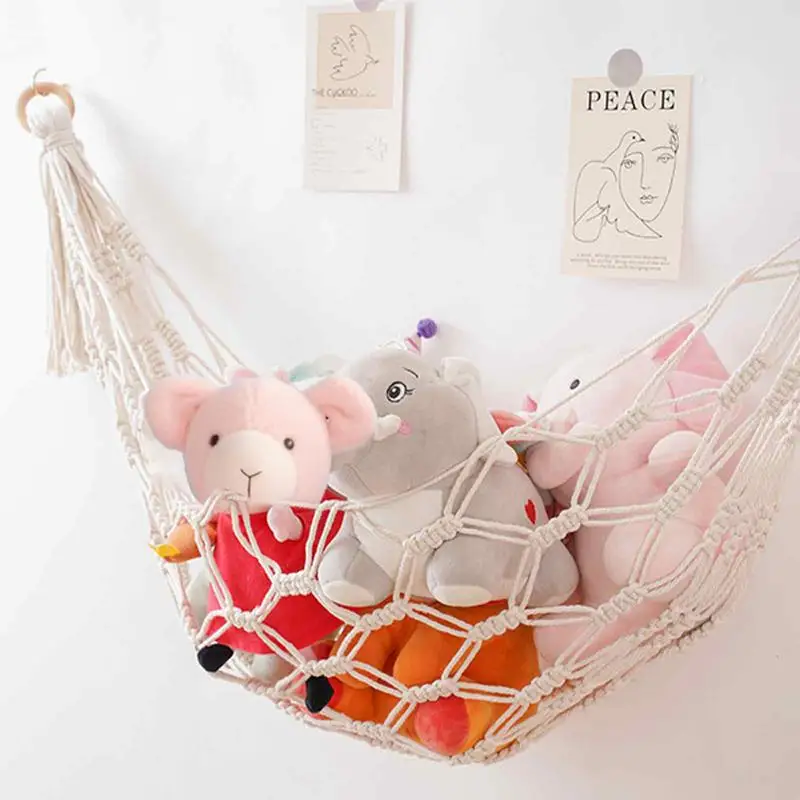 Veľká kapacita vypchatá zvieratá siete sieť Macrame boho domáce dekorácie roh rohu hračky Organizátor plyšové hračky závesné sieť