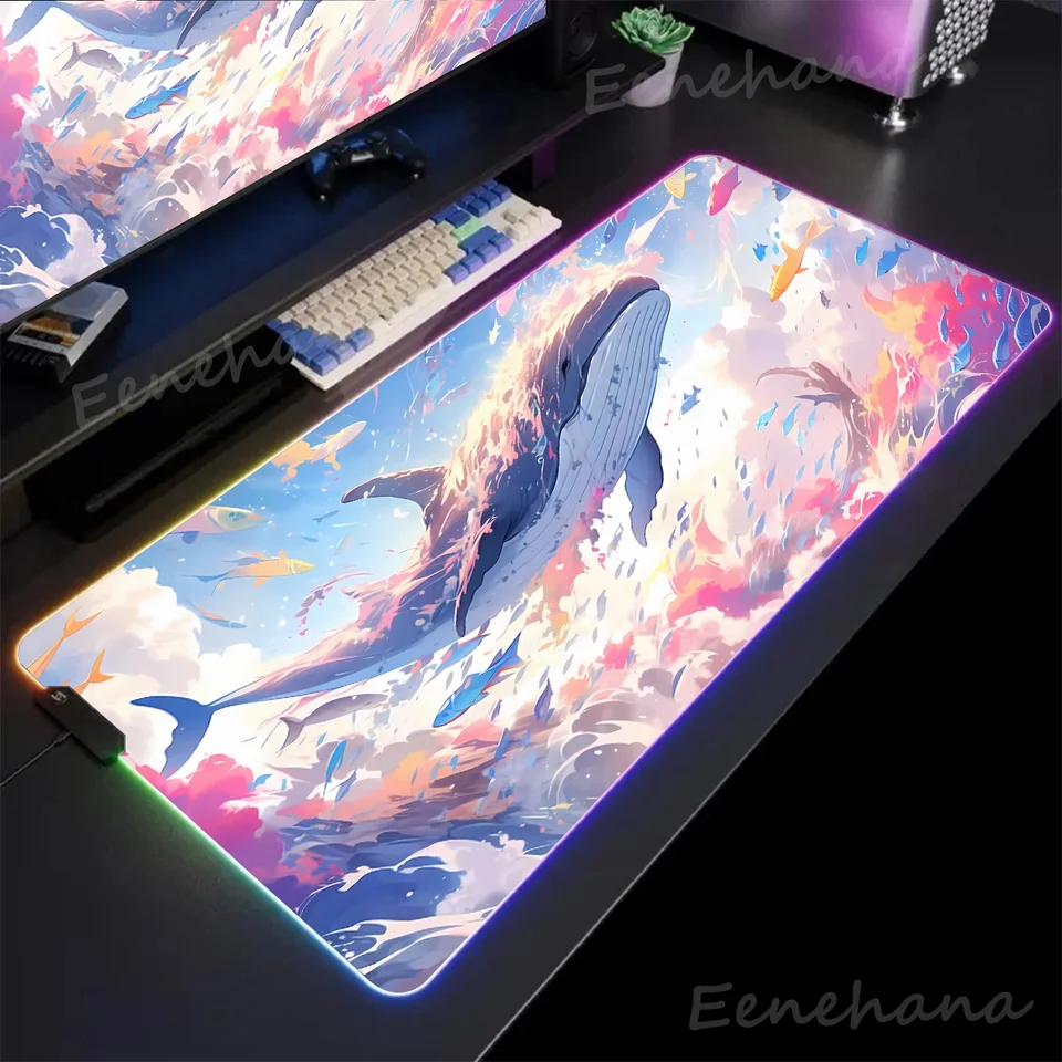 Veľká karikatúra morská veľryba RGB Mouse podložka Gaming Adsessory MousePad LED osvetlenie myši MOŽNÝ MOŽNÝ DOSK MAT MAT RGB Klávesnica MADSPADS