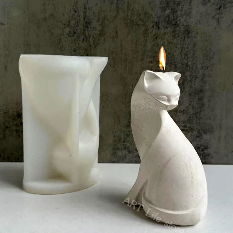 Veľká mačka sviečka silikónová forma 3D mačiatko Zvieracie mydlo omietkové remeselníky Cement živice Casting Fors Sviečka výrobky
