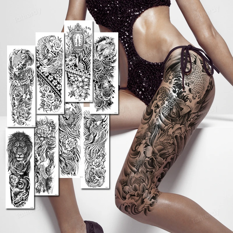 Veľká nepremokavá dočasná tetovacia nálepka Čierna stehno noha Sexy telo Art Decal Falošné tetovania pre dospelých mužov Ženy Tatoo Arme Ruckve