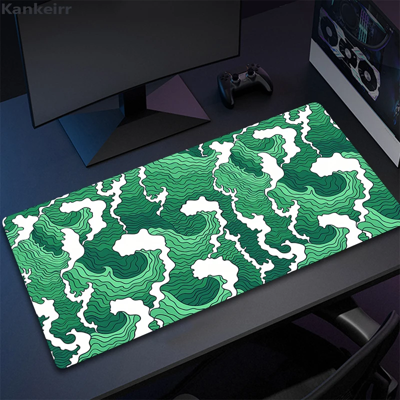Veľká podložka Mouse Pad Gamer MousePad Gaming Keyboard Mat Zelené vlny Deskmat Design Wave HD Desk Pad Office Company Mouse Mouse Rat pre darček