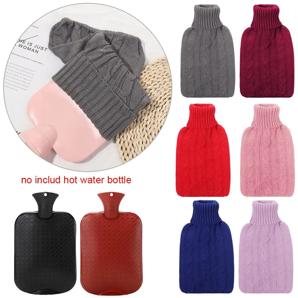 Veľká prírodná guma 2L vrecko na horúcu vodu Fľašu Teplá faux Fleece Fleece pletený kryt