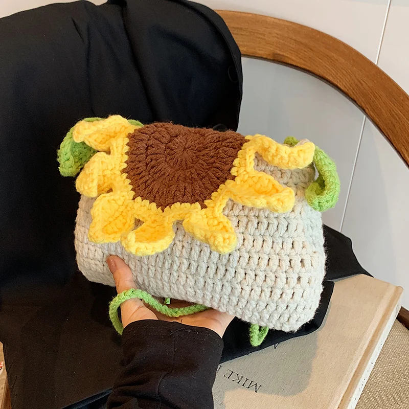 Veľká slnečnica háčkovaná kabelka módna pletená taška Flap Messenger Bag Lady Satchel Príležitostná ručná taška všestranná kabelka Crossbody