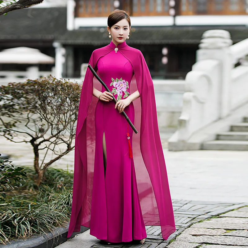 Veľká veľkosť 3xl-5xl Lady satén cheongsam sexy šál dlhý qipao večerné šaty Tradičné čínske mandarínky goliere Vestidos