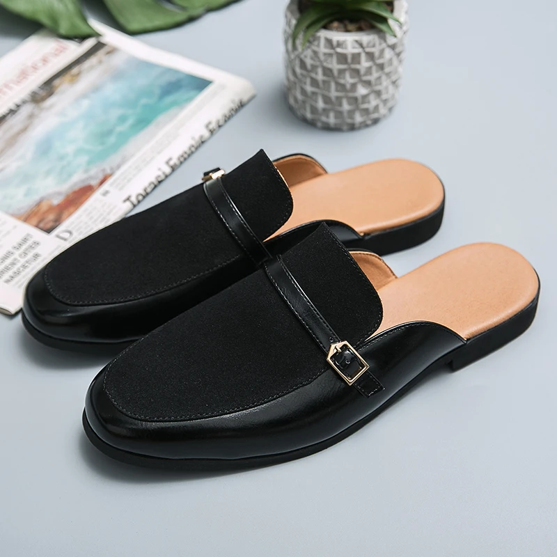 Veľká veľkosť 46 47 48 polovičné topánky pre mužov kožené topánky Muž Mules Men ležérne topánky módy backless mokaséry papuče Mužské snímky