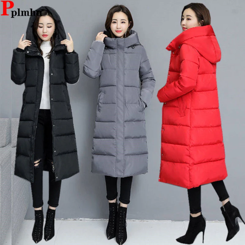 Veľká veľkosť 4xl bavlnené čalúnené bundy zahusťované dlhé veterné parky neformálne teplé snehové opotrebenie Chaquetas Slim Winter Women s kapucňou s kapucňou
