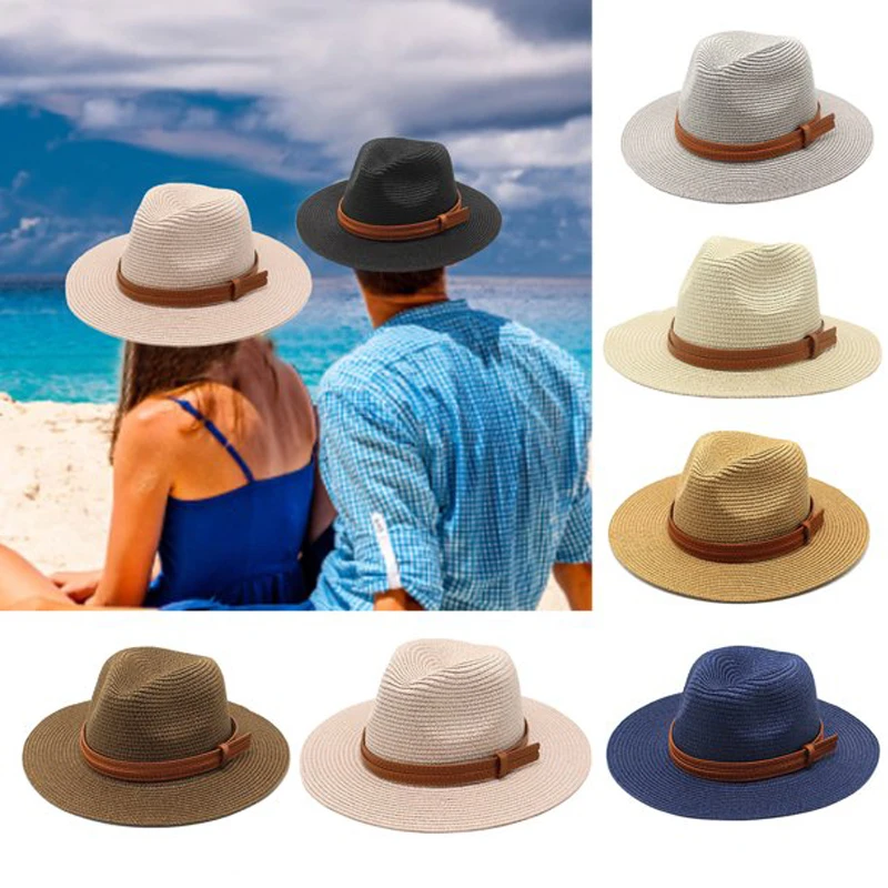 Veľká veľkosť 56-58 59-60 cm Straw klobúk pre ženy Men muž UV ochrana prírodný panamový klobúk široký slnečný klobúk Men Fedora plážový klobúk