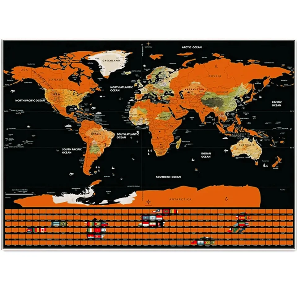 Veľká veľkosť globálne mapy Scratch Mapy Deluxe Edition Scratch Cestovné mapy so škrabancami vizuálnym cestovným denníkom pre cestovné mapy