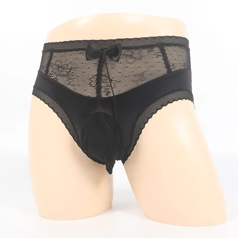 Veľká veľkosť japonské luk, čipky nohavičky pre mužov, pružné sissy vreckové nohavičky vysoký pás tesné spodné prádlo gay crossdressing spodná bielizeň
