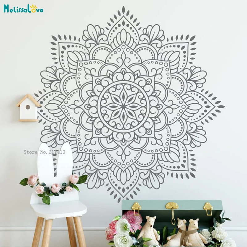 Veľká veľkosť mandala nástenná nálepka vinylová obtisková dekorácia meditácia Yoga Art Bohemian odnímateľný dekorár yt3960