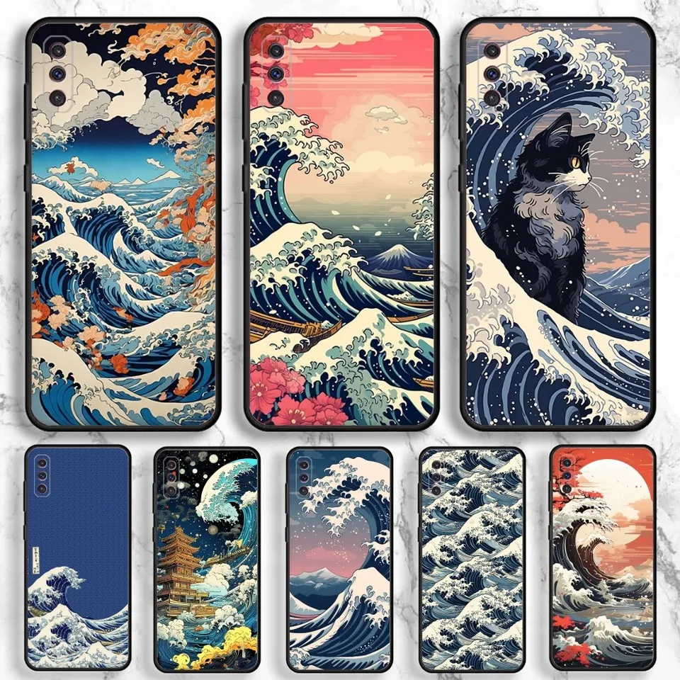 Veľká vlna Kanagawa Puzdro pre Samsung Galaxy A13, A21S, A22, A31, A32, A52, A53, A71, A80, A91 Soft Soft Black Telefón