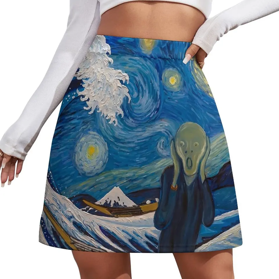 Veľká vlna sukňa dámy Vincent Van Gogh Modern Mini sukne jar módne vysokohorské potlače nadmerne veľkú sukňu A-line