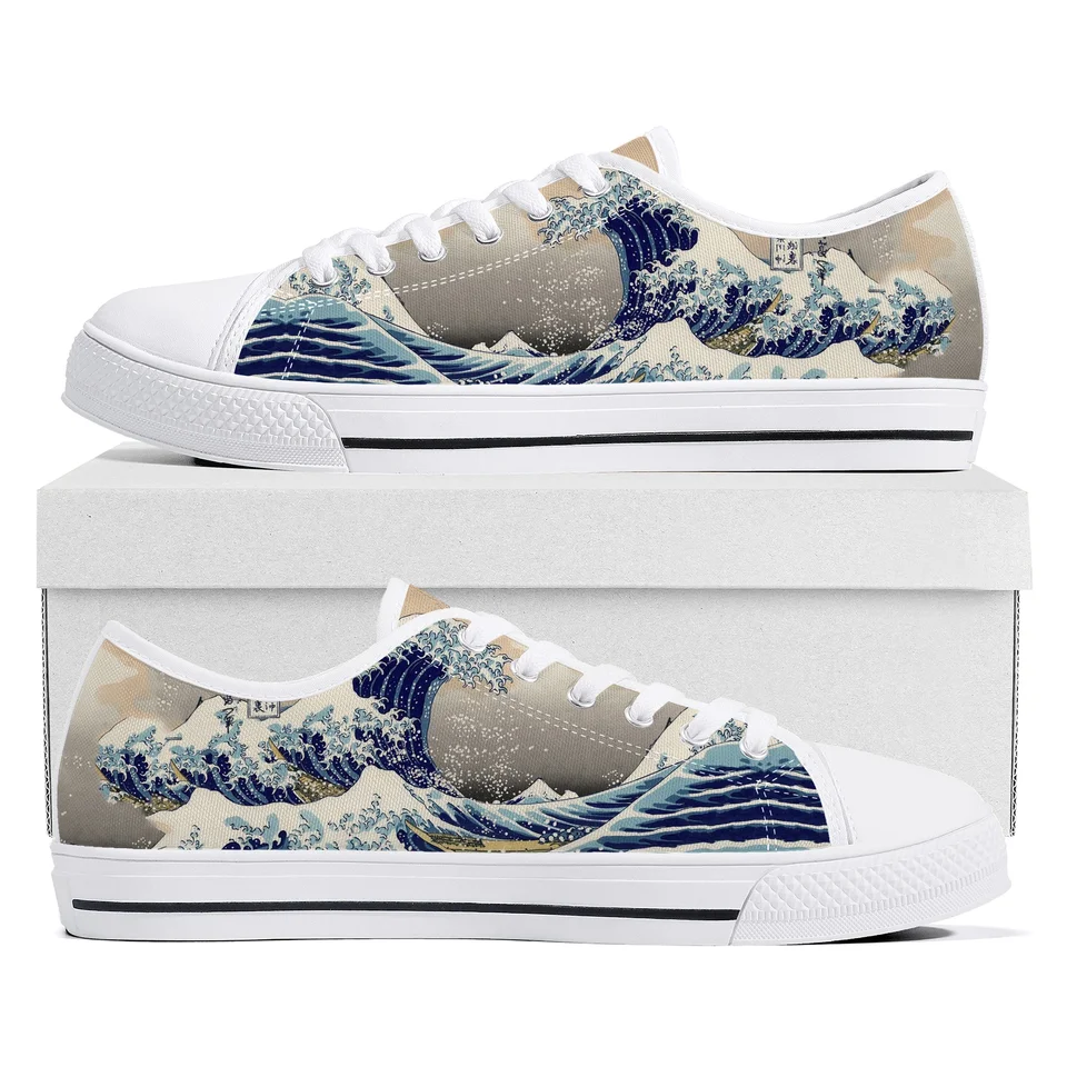 Veľká vlna z Kanagawa PrintMake Low Top tenisky Vysoko kvalitné pánske dámske teenager plátno tenisky Pár topánky Vlastná topánka