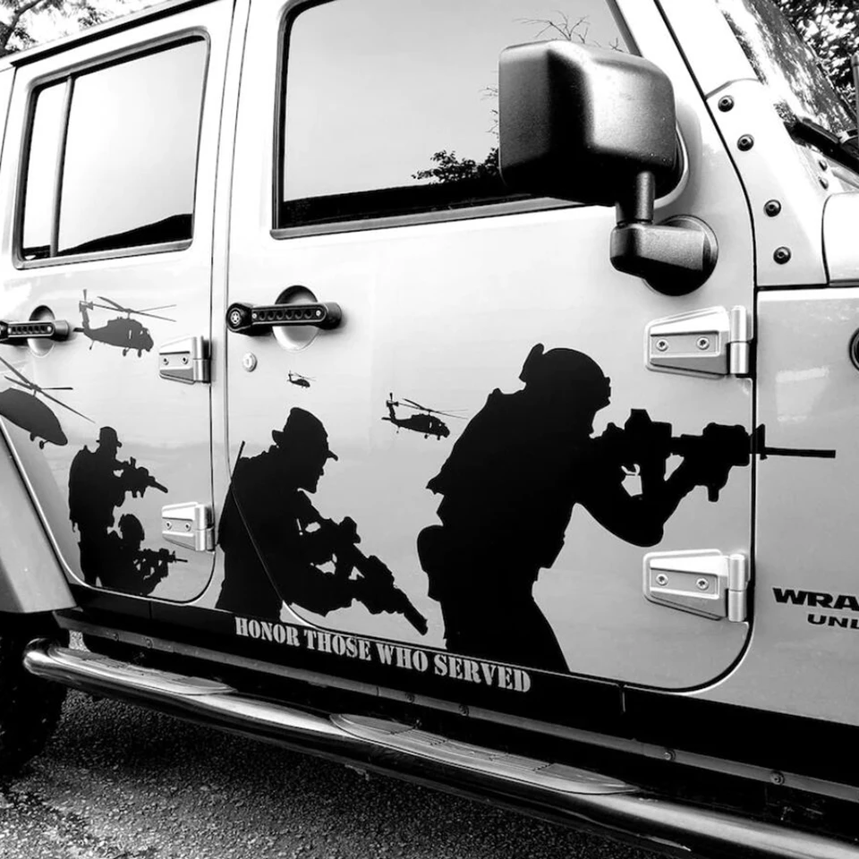 Veľká čestná slider vrtuľník Navy Army Army Truck Sticker Decal pre Jeep Wrangler JkjKujl Vinyl Decor Decor