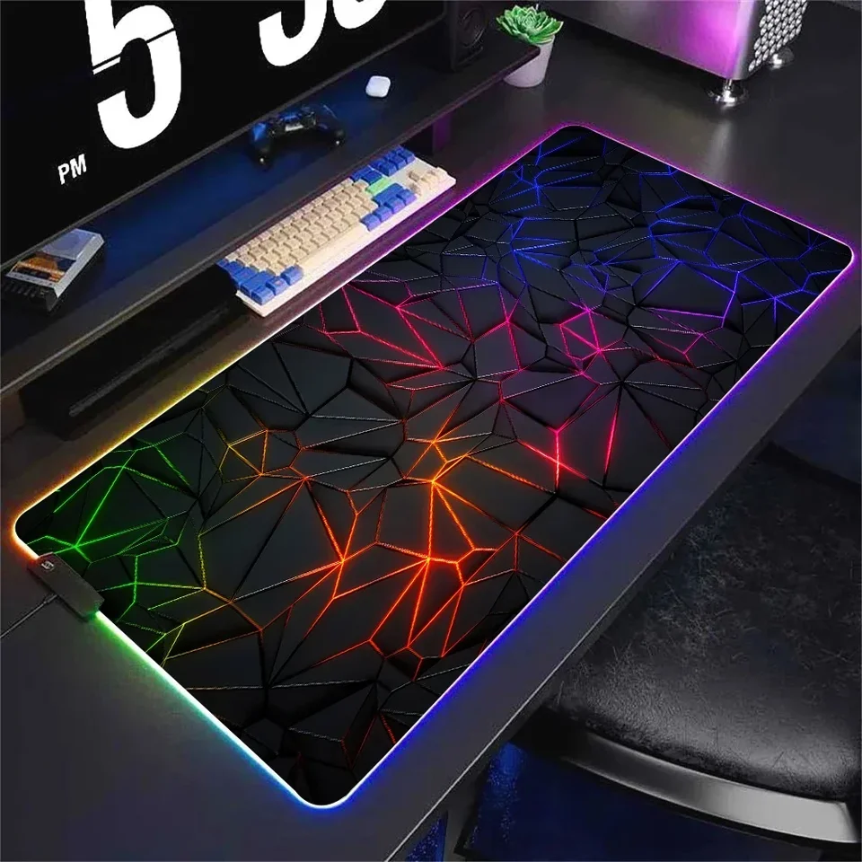Veľké geometrické podložky myši RGB LED klávesové podložky pre hráčov s podsvietením RGB rozšírené herné počítačové stoly pre herné počítače XXL 90x40 cm