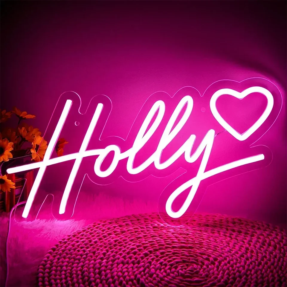 Veľké Holly Name Neon Sign, LED meno neónové svetlo pre deti spálne, dekorácia narodeninovej oslavy, neónové podpísanie prispôsobiteľné