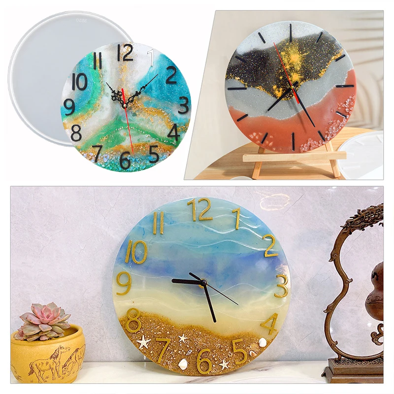 Veľké okrúhle hodiny silikónové formy pre epoxidovú živicu DIY Crystal Resina Fold Wall Decoration Arabské rímske hodiny zavesené ozdoby