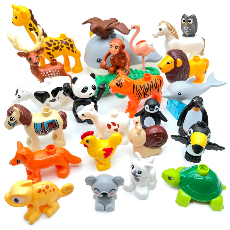 Veľké stavebné bloky Animals Series Series Farm Elephant Shark Zhromaždenie osvietenia kompatibilných s darčekmi pre deti z hračiek Duploed Hračky