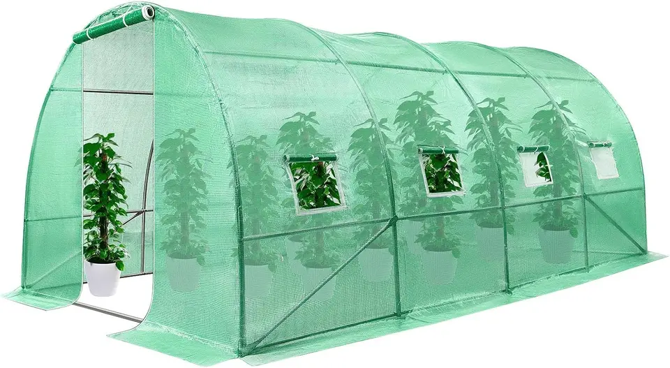 Veľký vstupný skleník 13x10x7 ft so zeleným krytom PE Zaviabanie dverí a okno pre vonkajšie záhradníctvo