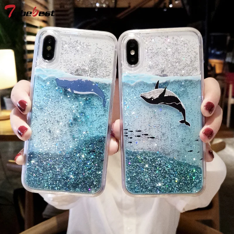 Veľryby Glitter Liquid Silikone puzdro pre Samsung Galaxy A12 A22 A32 A42 A52 A72 A13 A23 A33 A53 A73 4G 5G Dynamic Quicksand Cover Cover