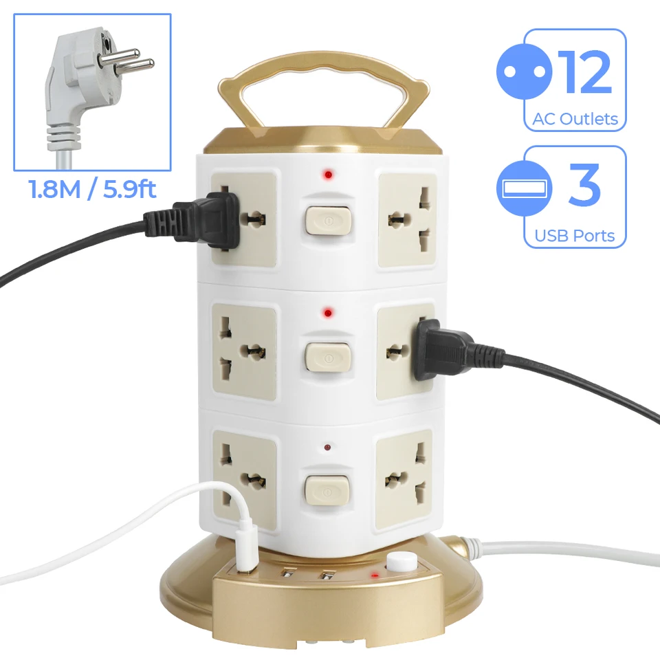 Veža viacpredajná pruh 1,8 m preťaženie preťaženia chrániča EÚ 12 Cesty Vertikálne eu US UK UK Universal Socket s 3 USB