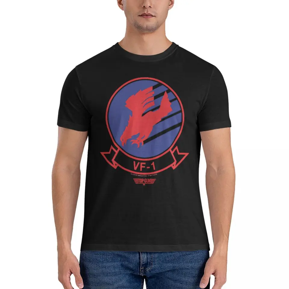 VF-1 odznak Wingman Logo Tirk Tirk pre mužov Cotónske vinobranie tričká Round Golier Top Gun Trikes s krátkym rukávom Oblečenie