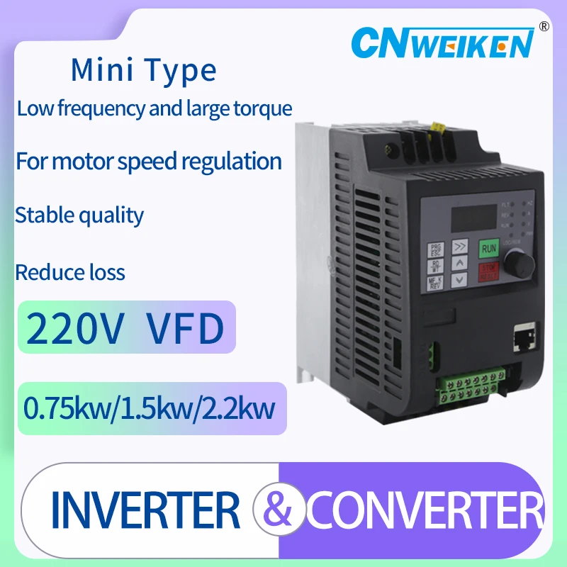 VFD Inverter 0,75-7.5KW Frekvenčný konvertor 1-fázy 220V Vstup 3-fázy 220/380V Výstup CNC CNC vretená