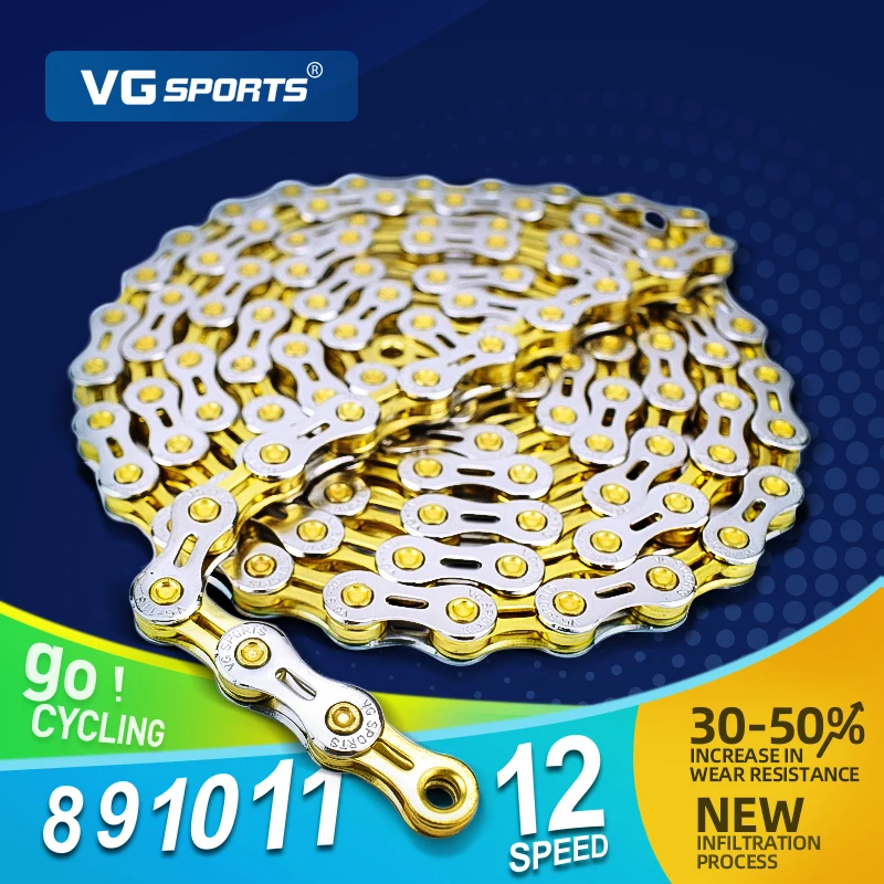 VG Sports 8 9 10 11Speed ​​MTB bicykel reťazec Zlato/strieborný/dúhový/titánový napoly dutá horská cesta bicykel MTB reťazce časť 116