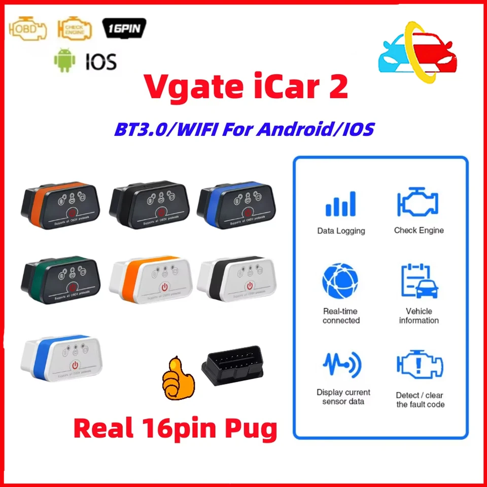 VGATE ICAR2 ELM327 WIFI Bluetooth OBD2 SCANER PK ICAR2 ELM 327 V1.5 Automatický diagnostický nástroj pre Android/iOS/PC