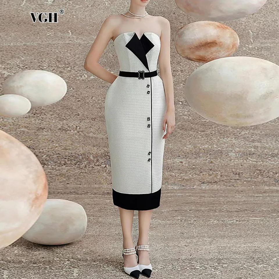 VGH Hit Color Temperament Bodycon šaty pre ženy bez rukávov bez rukávov bez bazénového pásu Elegantné elegantné šaty ženská móda