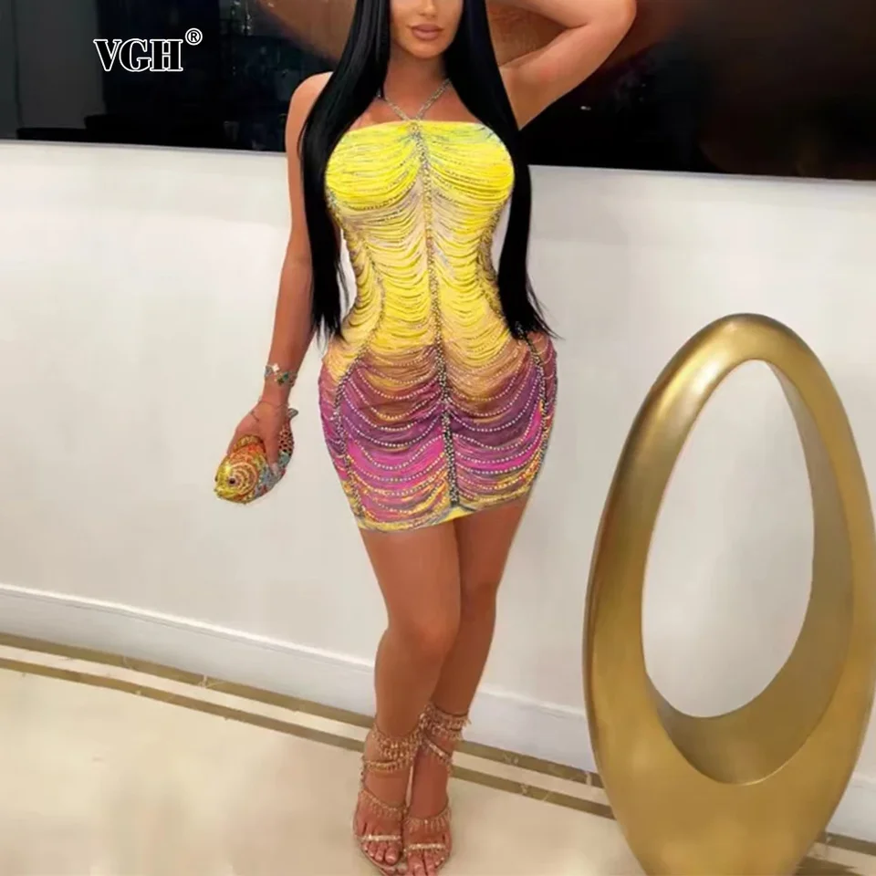 Vgh Sexy Party Camisole Šaty pre ženy halter bez rukávov mimo ramena vysoké Wiast Stvorené diamanty mini šaty ženské módy