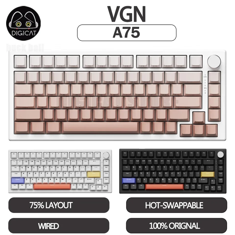 VGN A75 ESports Magnetický spínač Mechanická klávesnica s Kábovým káblom klávesnice PBT Hot Swap Vlastná klávesnica pre Win/Mac