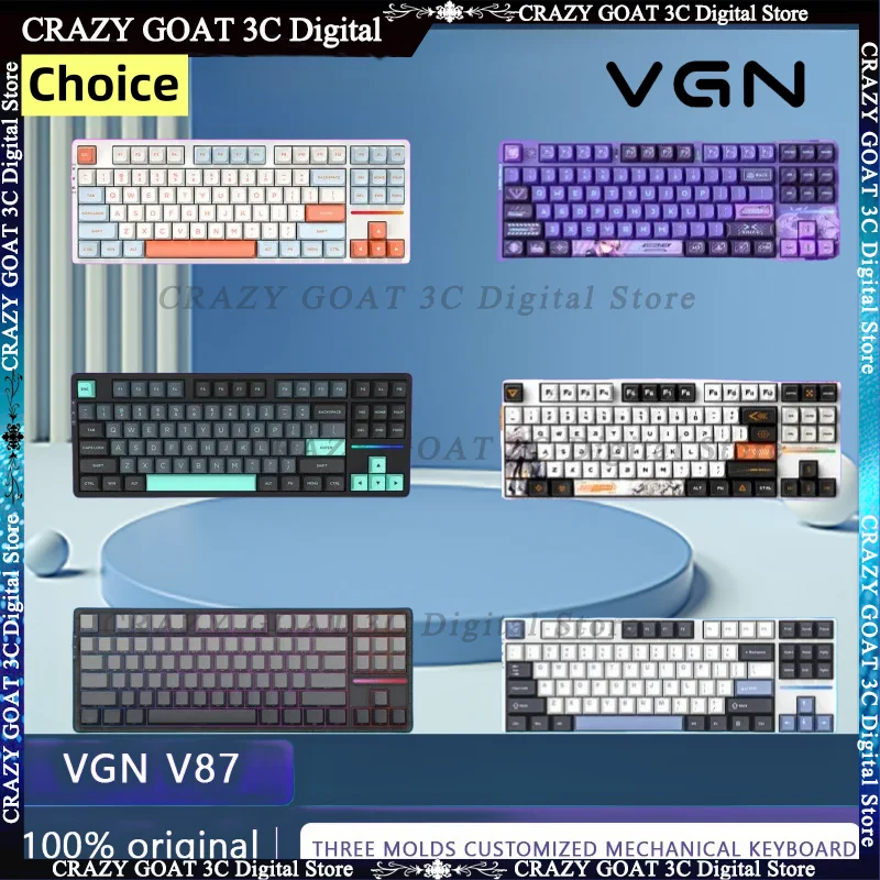 VGN V87 Pro Mechanical Gaming Keyboard Tri-režim bezdrôtových USB Dynamic RGB Ergonomics PC PC Gamer Darček Win Mac Esports Klávesnica, Čierna