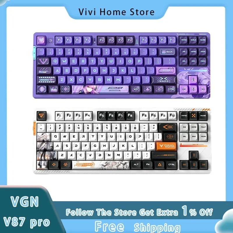 VGN V87/V87 PRO Prispôsobené mechanická klávesnica Troj režim Hot Plug RGB E-Sports Game Keyboard Office Laptop PC Príslušenstvo