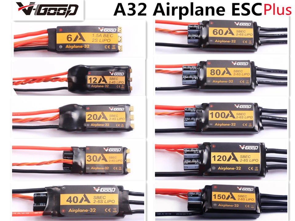 Vgood Vgood Airplane32 Plus (nové) 32bits Brushless ESC 6a 15a 40a 60a 80a 100a 120a 150a Bec SbeC pre RC lietadlo Fix-Wing