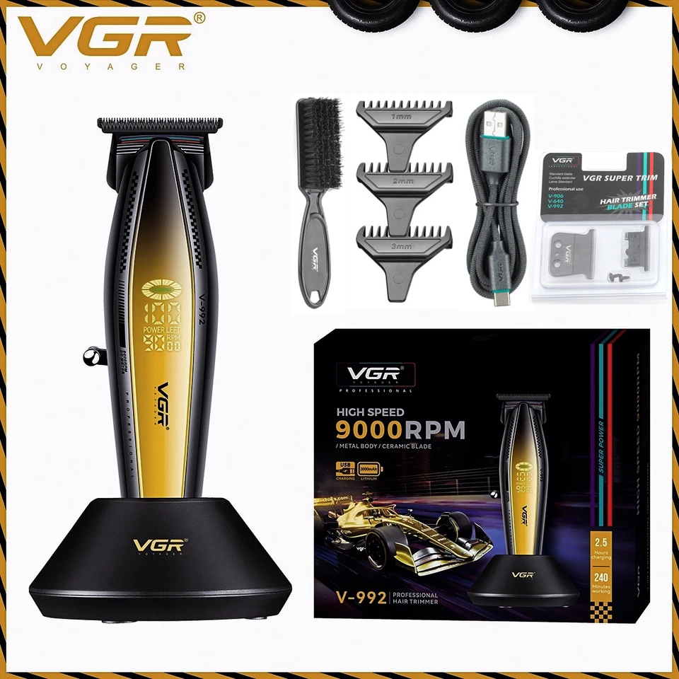 VGR Clipper Profesionálny stroj na strihanie vlasov nabíjateľný kaderový strihanie vlasov bezdrôtový 9000 ot./min. Clipper pre mužov V-992