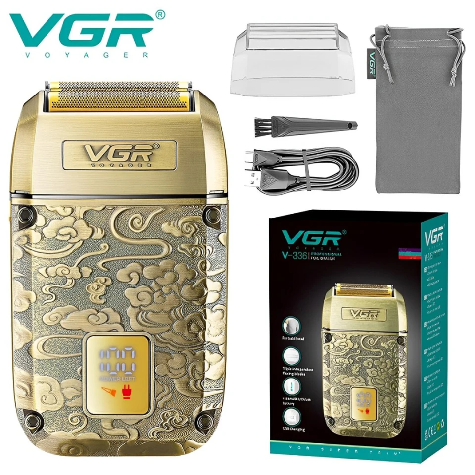 VGR Shaver Professional Razor Razor Nabíjateľné bradové zastrihávače digitálny displej vintage brada Shaver Metal Shaver pre Man V-336