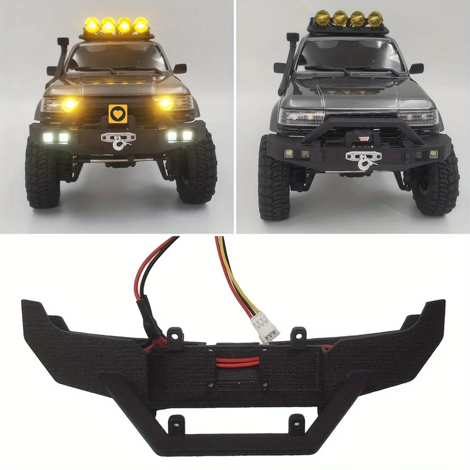 Vhodné pre FMS 1/18 FCX18 LC80 RC predný nárazník s LED svetlami, vhodné pre nylonové modernizácie Časti FMS 1/18 FCX18 LC80 RC