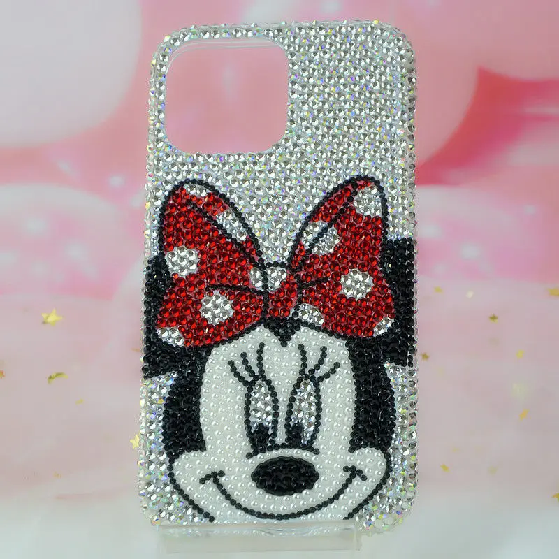 Vhodné pre iPhone 11 Cartoon 12 Cute 13 Pro Max iPhone 14 Puzdro telefónu Minnie Ručne vyrobený diamant vyrobený