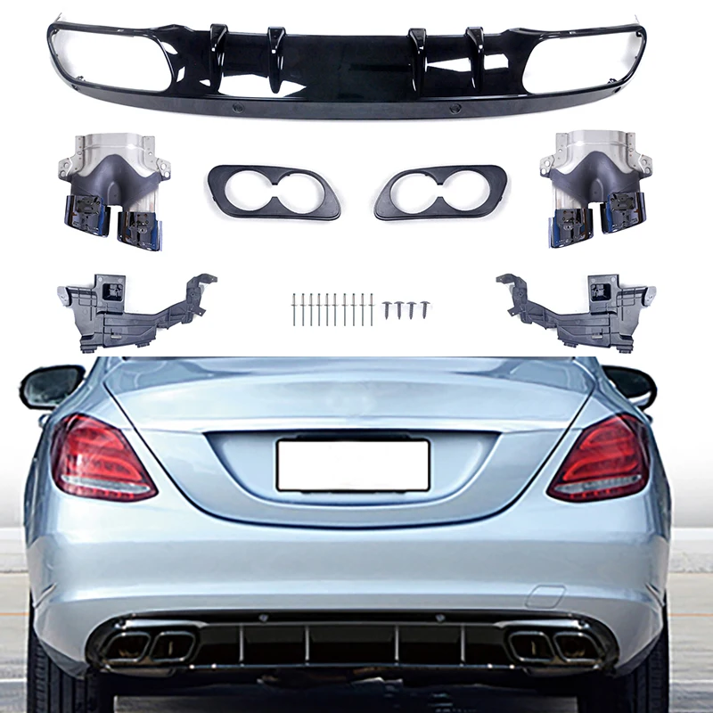 Vhodné pre Mercedes-Benz C-Class W205 2014-2021 Executive Edition Normal Edition Modifikované C43 C63 Bumper Difuser Lip s výfukom