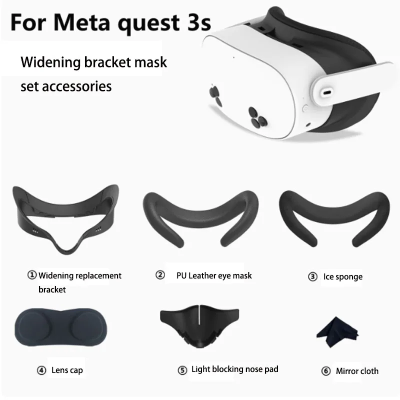 Vhodné pre meta quest 3s rozširujúca sa tvárová maska ​​ľadová hodvábna tvár Maska Svetlo blokovanie nosa vankoka quest 3s tvár Mask Accessories 6-diel