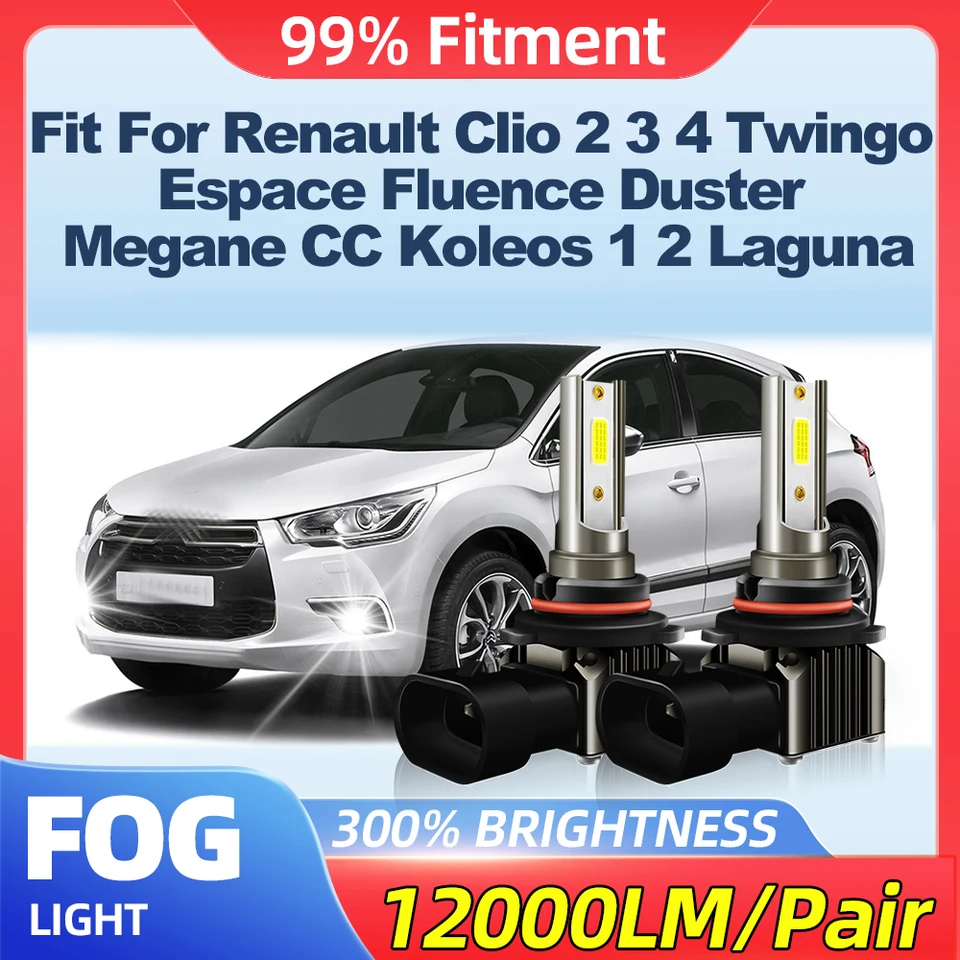 Vhodné pre Renault Clio 2 3 4 Twingo Espace Fluence Duster Megane CC Koleos 1 2 Laguna 24000 lm hmlové žiarovky 200 W hmlové svetlá 12V