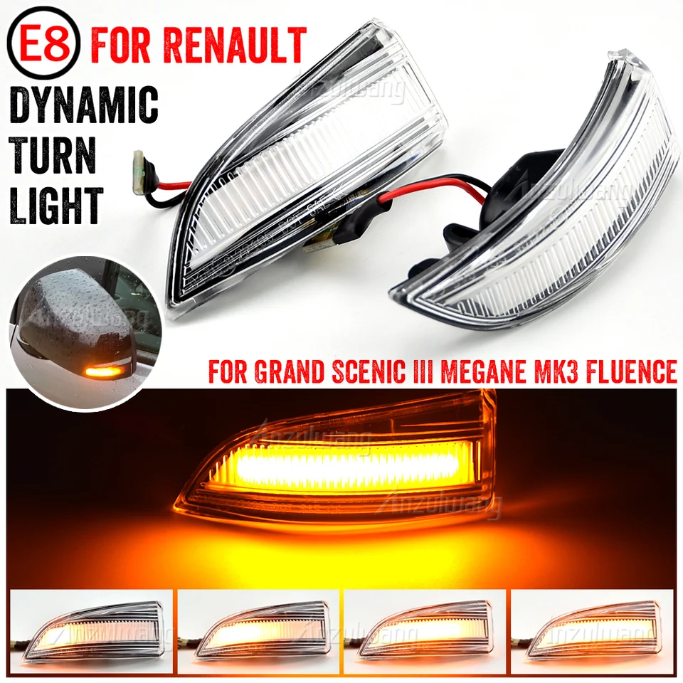 Vhodné pre Renault Megane 3 Mk3 III Rs 2008-2016 BZ KZ DZ Dynamic Indikátor zrkadla zrkadla Turn Light Signal