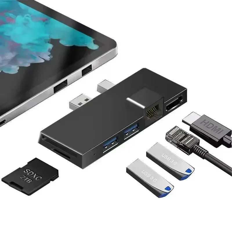 Vhodný pre dokovaciu stanicu Microsoft kompatibilný s Surface Pro 4/5/6 USB 3.0 Hub SD/TF HDMI 4K RJ45