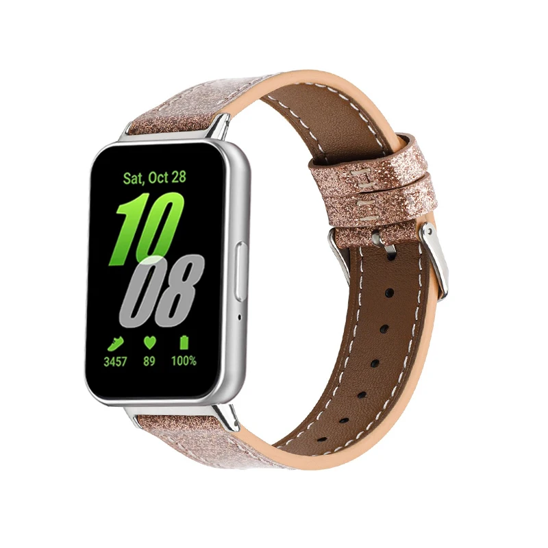 Vhodný pre Samsung Watch Galaxy Fit3 Kožený remienok SM-R390 Náramok so šumivým zlatým tlačeným remienkom