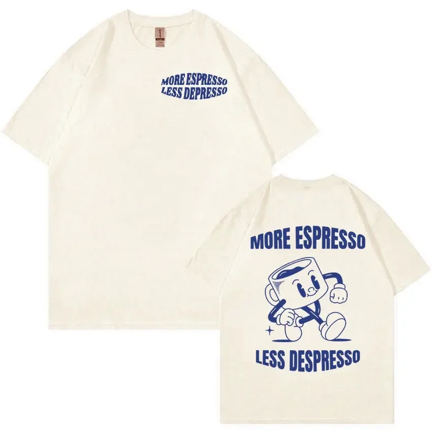 Viac espresso menej depresso retro karikatúrne tričká vtipné estetické módne muži Dámske tričko Summer