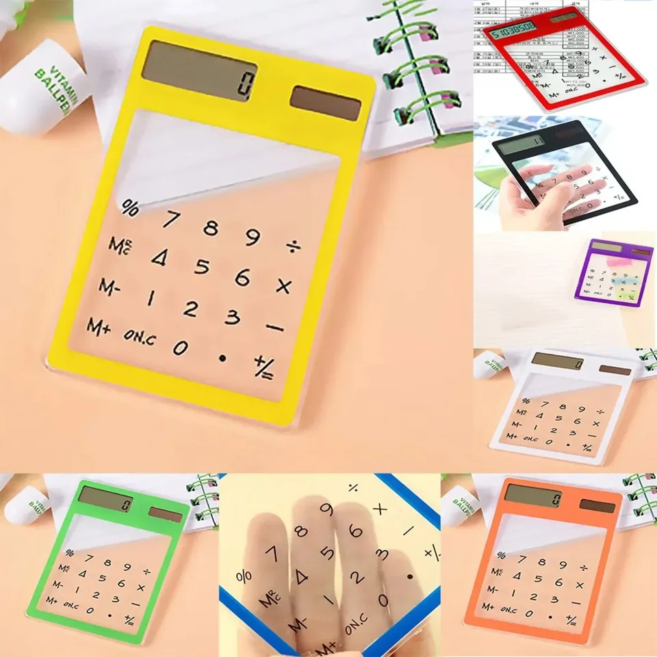Viac farieb priehľadné dojímavé obrazovky ukladanie energie Solar 8 Bit Display Mini Calculator