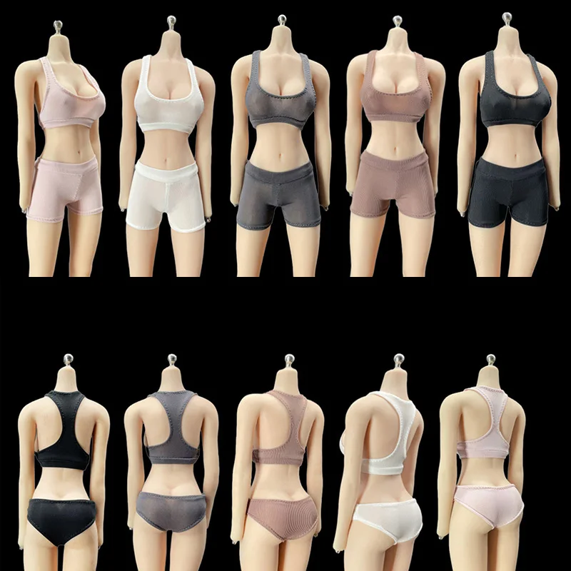 Viacfarebná 1/6 v mierke ženského solideru Základná všestranná pevná joga krátka nádrž Top Top Slim Shorts pre 12-palcový modelový model tela