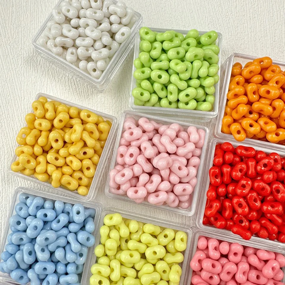 Viacfarebné akrylové perličky Farfalle Semená arašidové spacer guľôčky DIY Náhrdelník šperky asi 6,5 mm x 4 mm, 10 gramov (približne 20ks/gram)