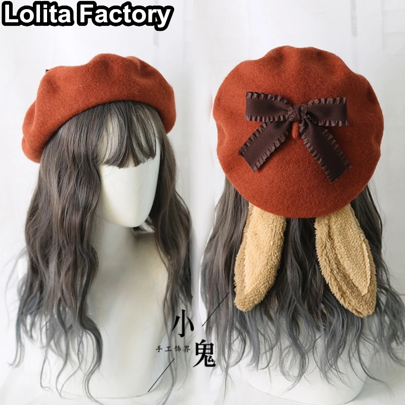 Viacfarebný lukantský králik uší baret krásna lolita harajuku spice girl y2k gothic punk Daily Woman Sladké a všestranné
